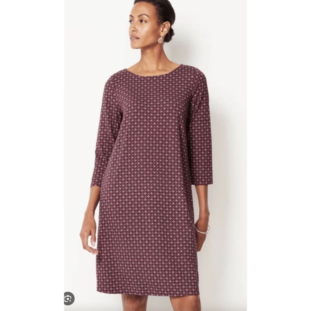 J Jill Wearever Womens Plus 2X Purple Geometric‎ Shift Dress Pockets 3/4 Sleeve